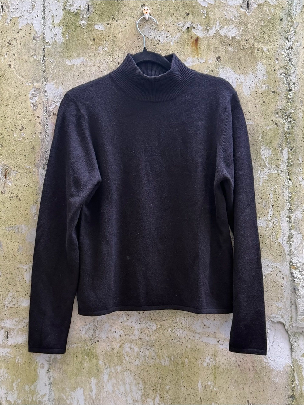 Cashmere Mock Turtleneck Sweater by Della Spiga Italy, Black, Large